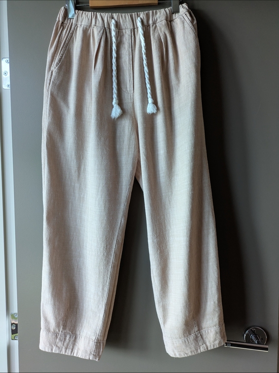 Free People Pants - Free People Beige Cotton Linen Rope Drawstring Tassel Boho Summer Beach Pants S